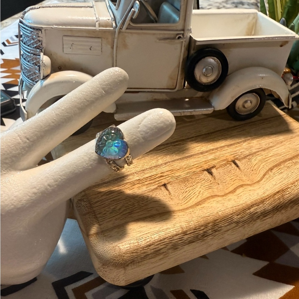 A2 Aurora Opal Heart Ring with Double Bands in a 92.5% Silver Setting